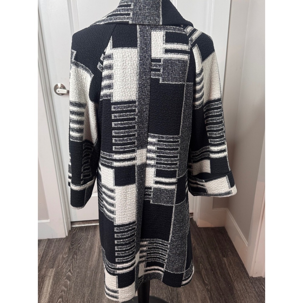 Geometric Patchwork Collarless Long Sleeve Coat W… - image 4